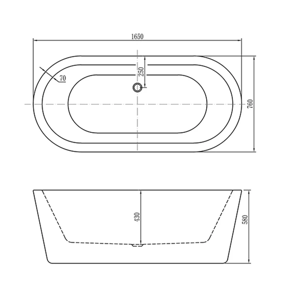 2024 modern design freestanding 1.65m size watermark indoor bathroom acrylic bathtubs bath tub for adult