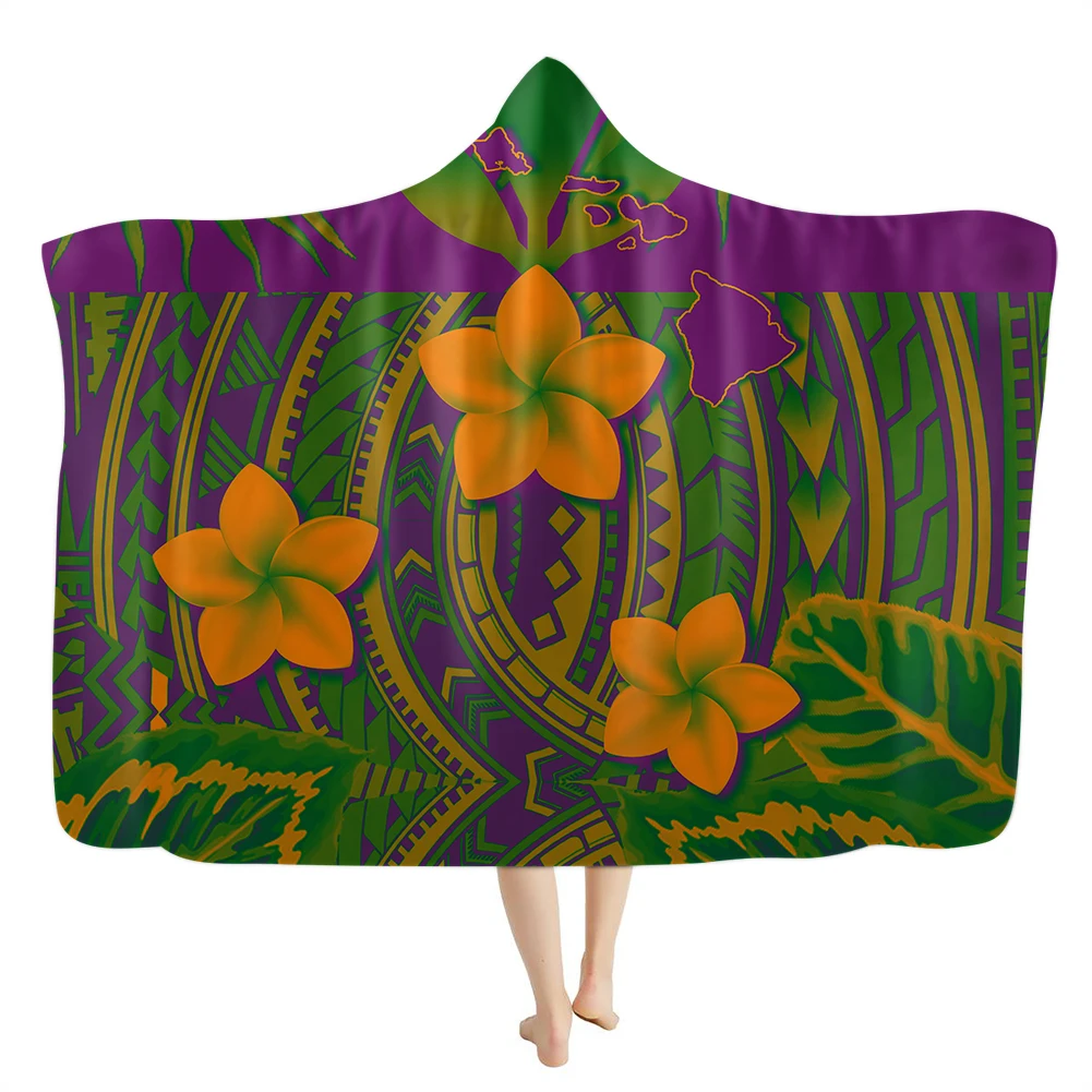 Vintage Polynesian Soft Blanket Fleece And Sherpa Cozy Custom 3D Printed Wearable Hooded Blanket For Children Kids Adults