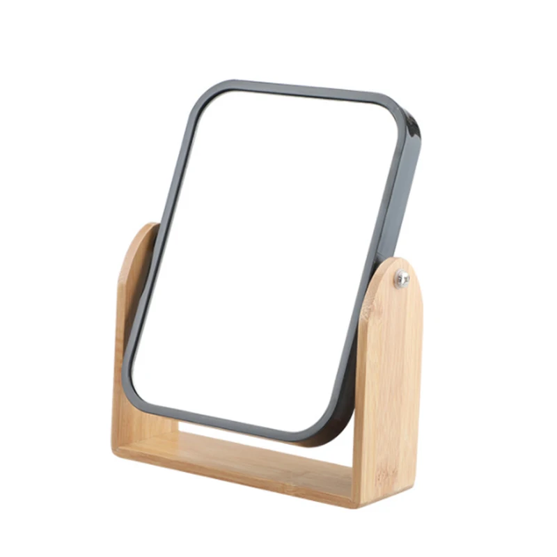 Best Seller High Quality Cute Rotating Cosmetic Square Makeup Wood Desktop Mirror