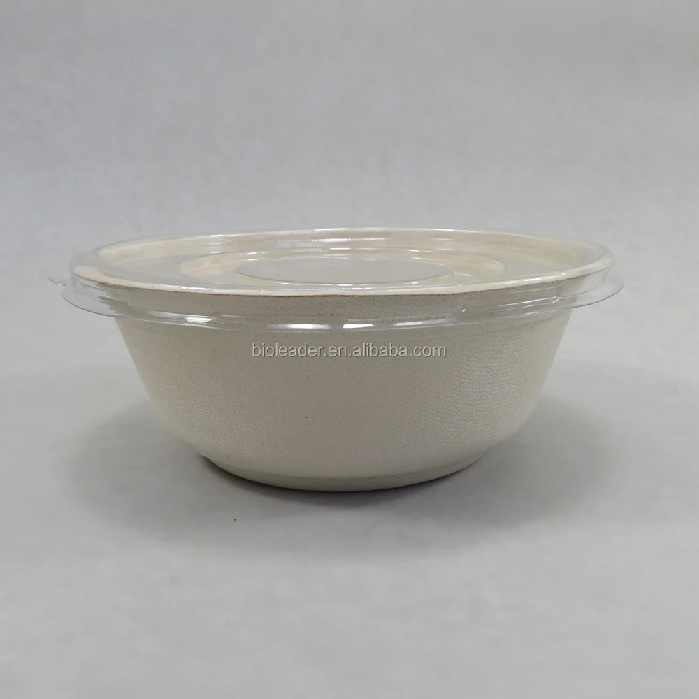 Disposable Biodegradable Sugarcane Bagasse 32oz 1000ml Soup Salad Bowl with PET Lid