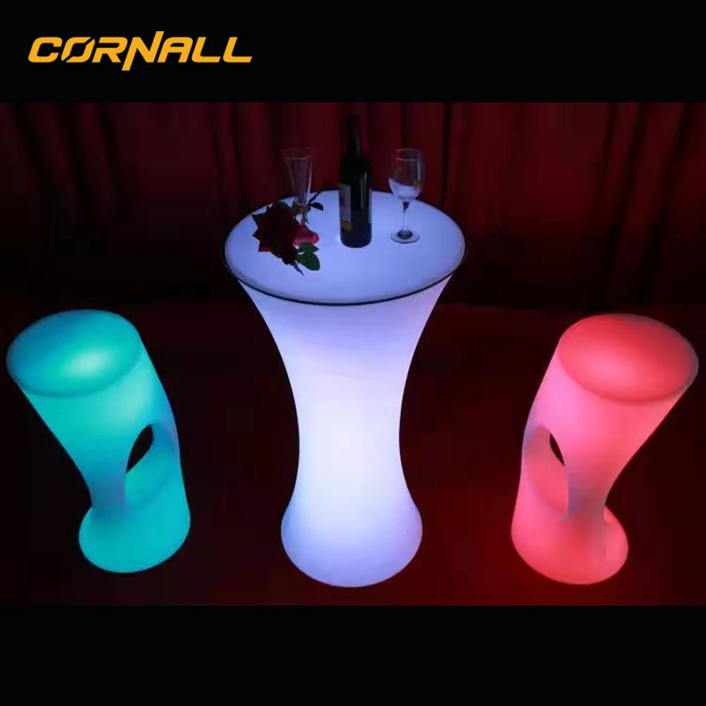 Commercial plastic rechargeable led light party furniture table chairs led bar furniture outdoor