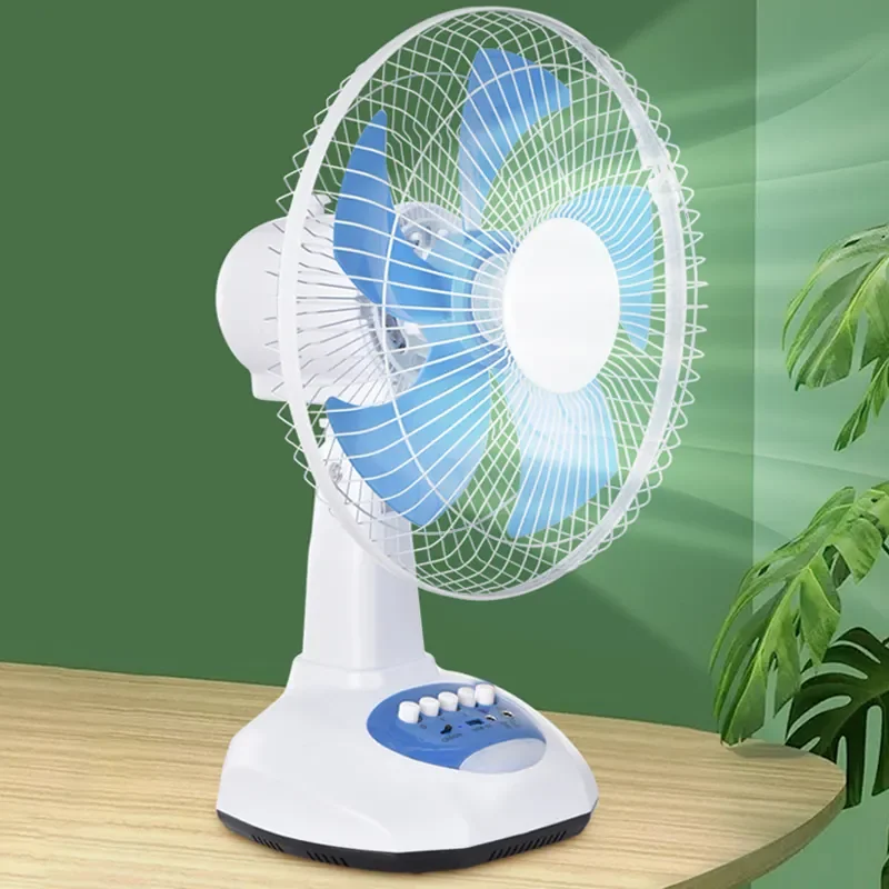 12v AC DC Solar Rechargeable Fan Bluetooth Speaker Radio 12 inch Table Fan with Solar Panel and LED Light for home and outdoors