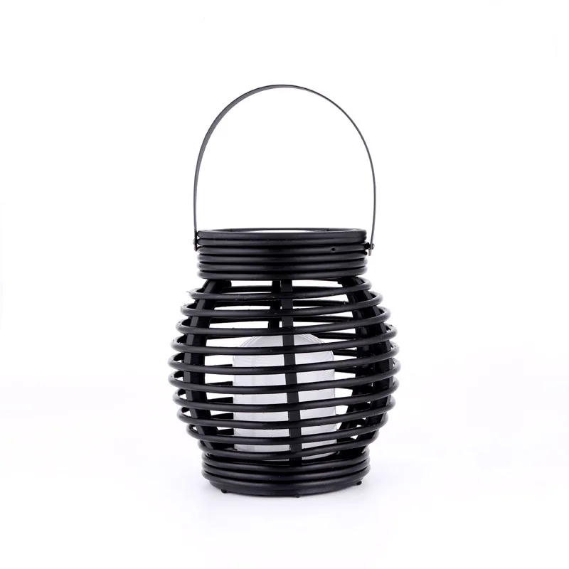 Round Rattan Lantern Solar Flame Light Powered LED Lamp Outdoor Hanging solar lamps outdoor