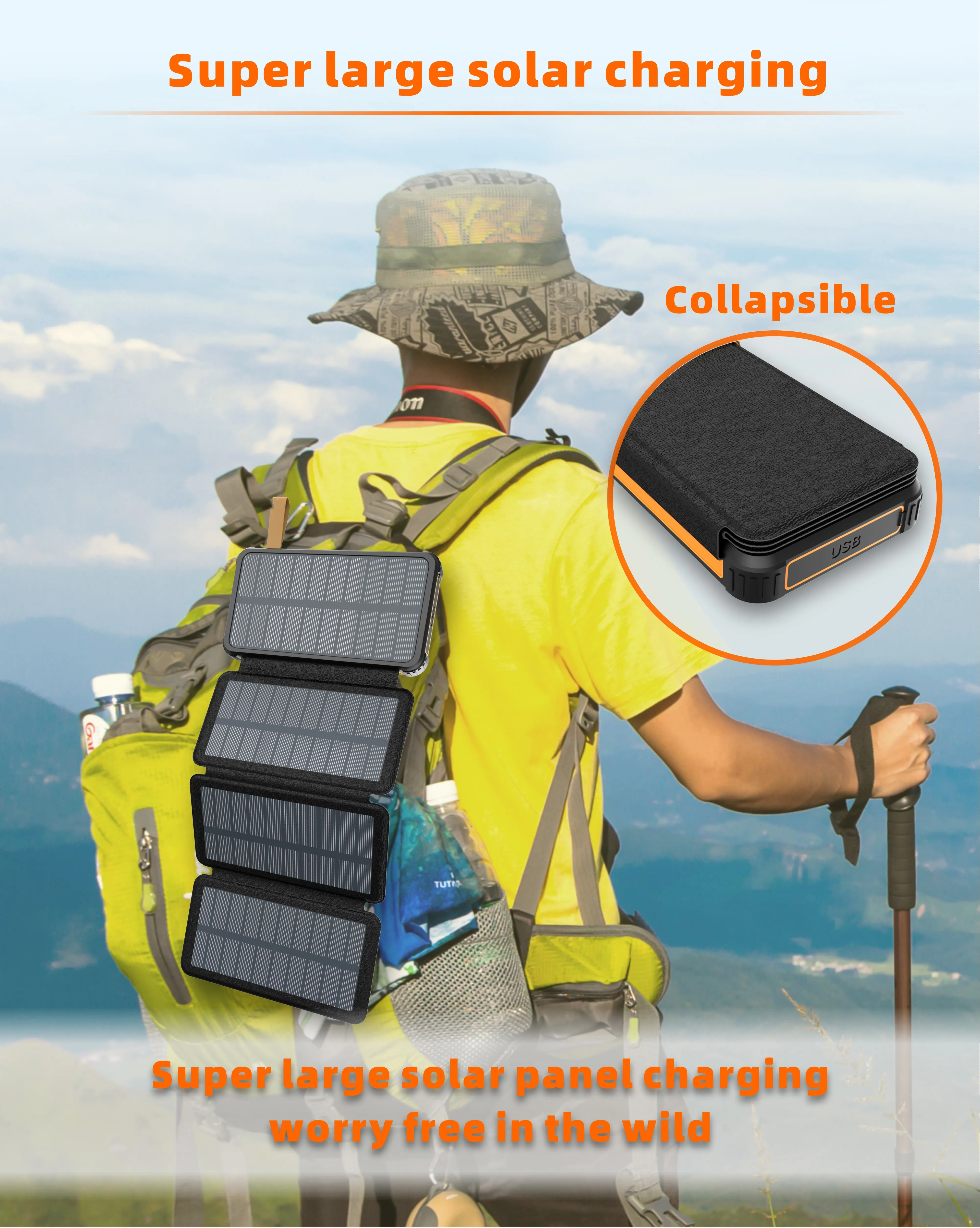 20000mAh Fast charging Solar Charger with Foldable Panels High Capacity Solar Power Bank External Backup Battery Charger