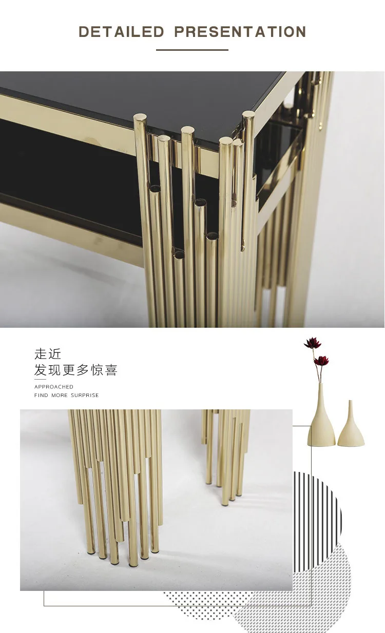 luxury Glass top golden stainless steel base hallway corner decorative living room console table furniture