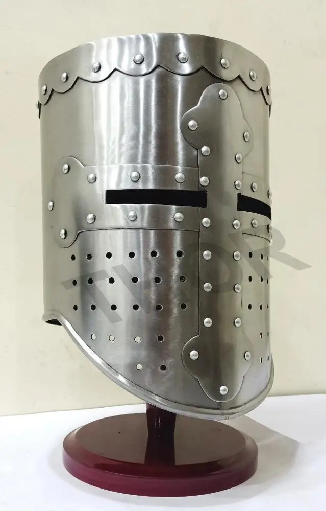 Средневековый Templar Crusader Knight Armor Helmet | Греческий Римский Шлем хромированный полированный средневековый коричневый деревянный