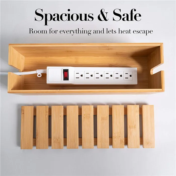 Деревянная коробка для управления кабелями-стильный органайзер шнура дома и офиса коробки корзины хранения прямоугольные из натурального бамбука