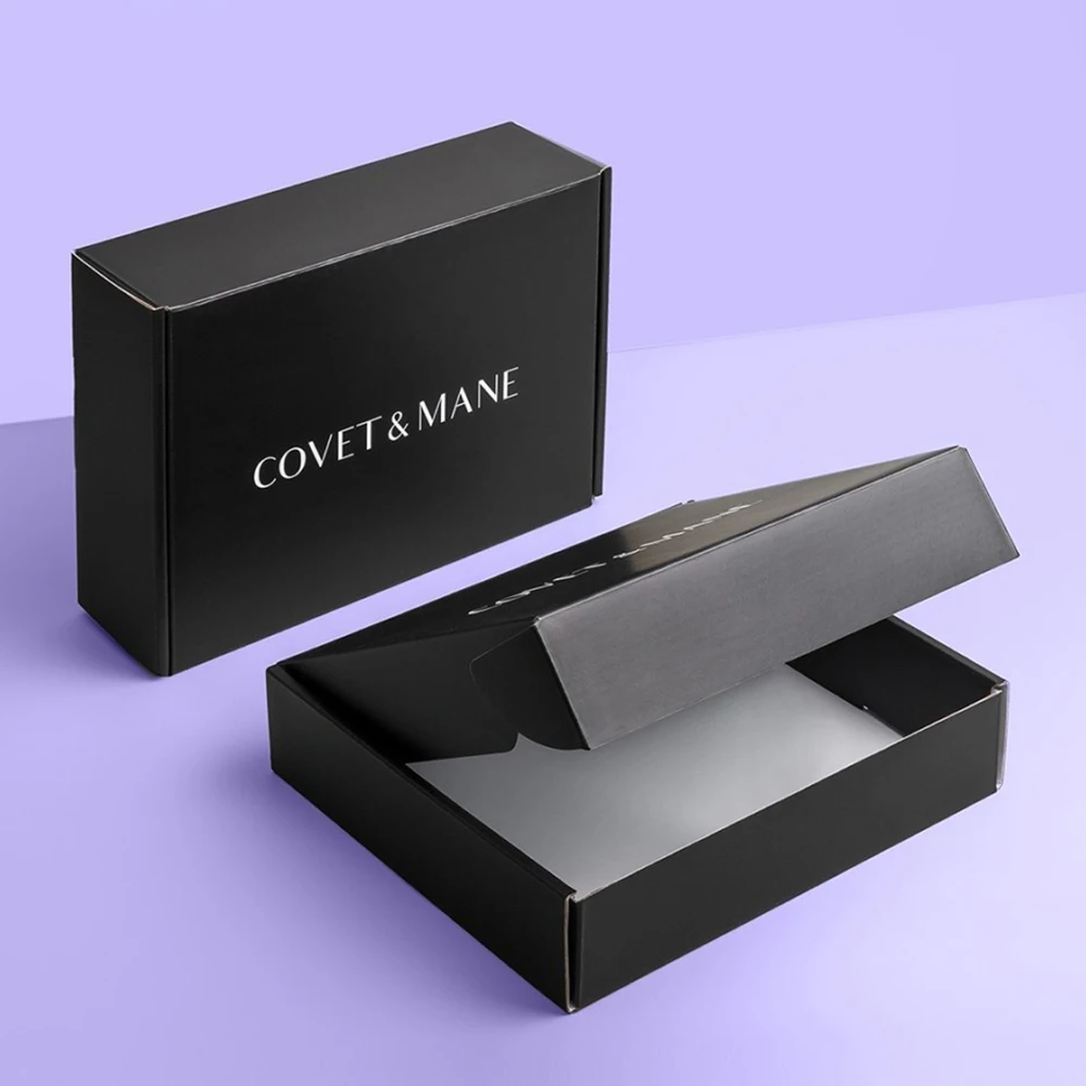 Пользовательский логотип, черная гофрированная картонная бумага, электронная коммерция, упаковка, почтовая коробка