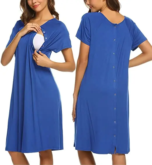 2021 Hot Sale Summer Dress Women Breastfeeding Nursing Dress And Hospital Nightdress Short Sleeve Maternity Nightgown