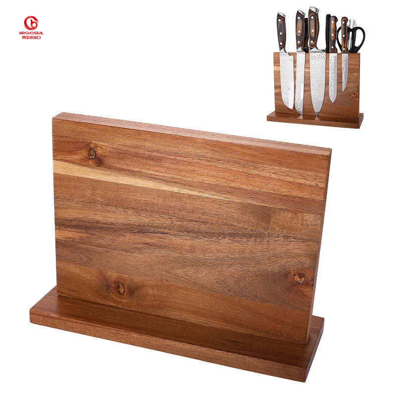 Acacia Wood Magnetic Knife Block for Home Kitchen Wooden Knife Holder for Efficient Storage