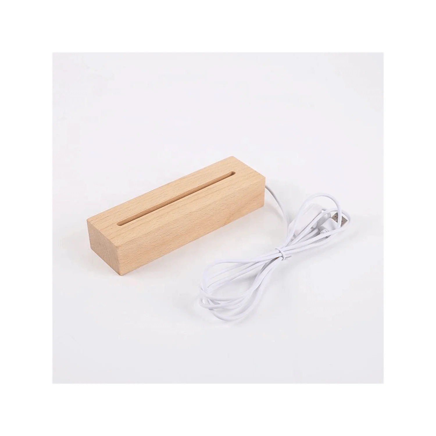 USB Wooden Lamp Base LED 3D Night Light Base Single Color Warm White Round Wood Base For Rectangle Light Home Decor
