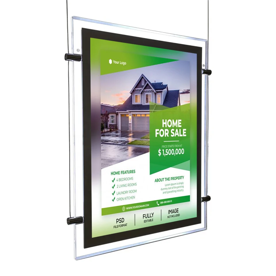 Customized Wall Mounted Crystal Poster Frame Led Light Box Hanging/Desktop Menu Board For Real Estate Window Display