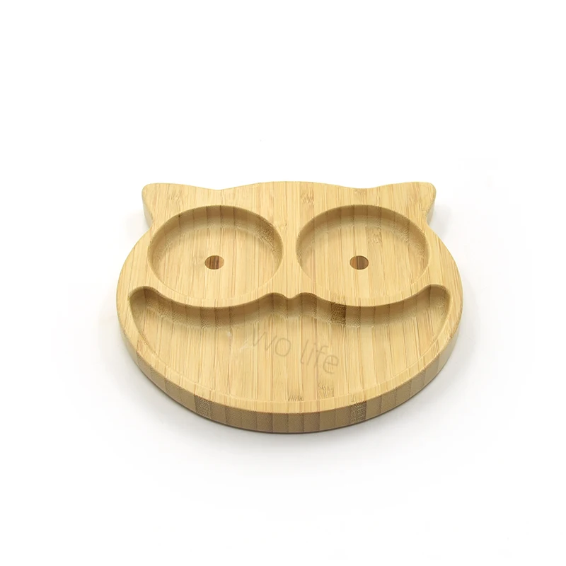 Eco-friendly Cute Animal Shape owl Bamboo Wooden Plates For Food Dinner Tableware