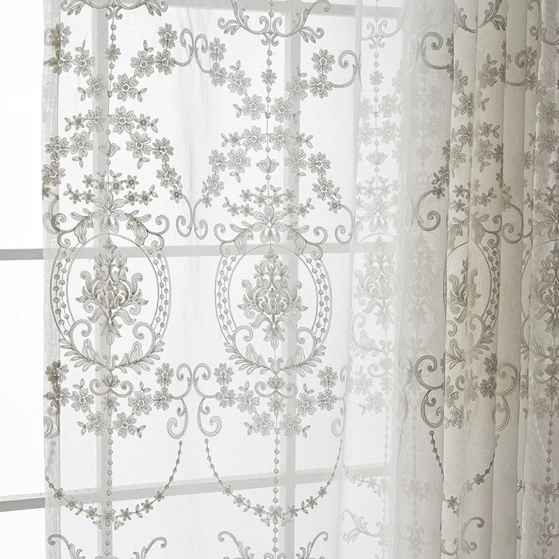 Innermor European-Style Embroidery White Gauze Window Curtain For Bedroom Living Room