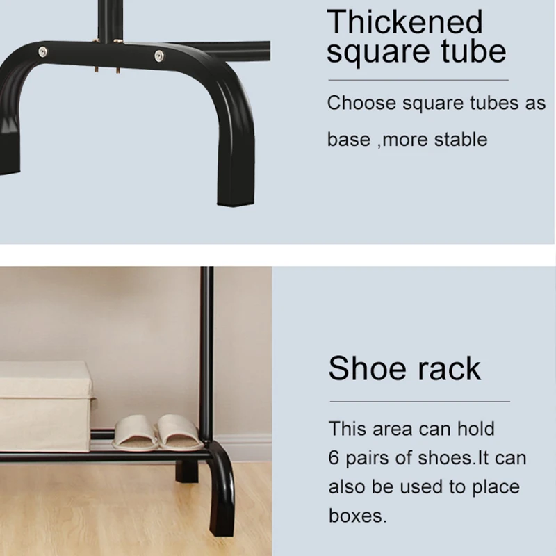 Simple Multifunctional Indoor Metal Clothes Rack for Bedroom Household Floor Stand for Shoes & Clothing