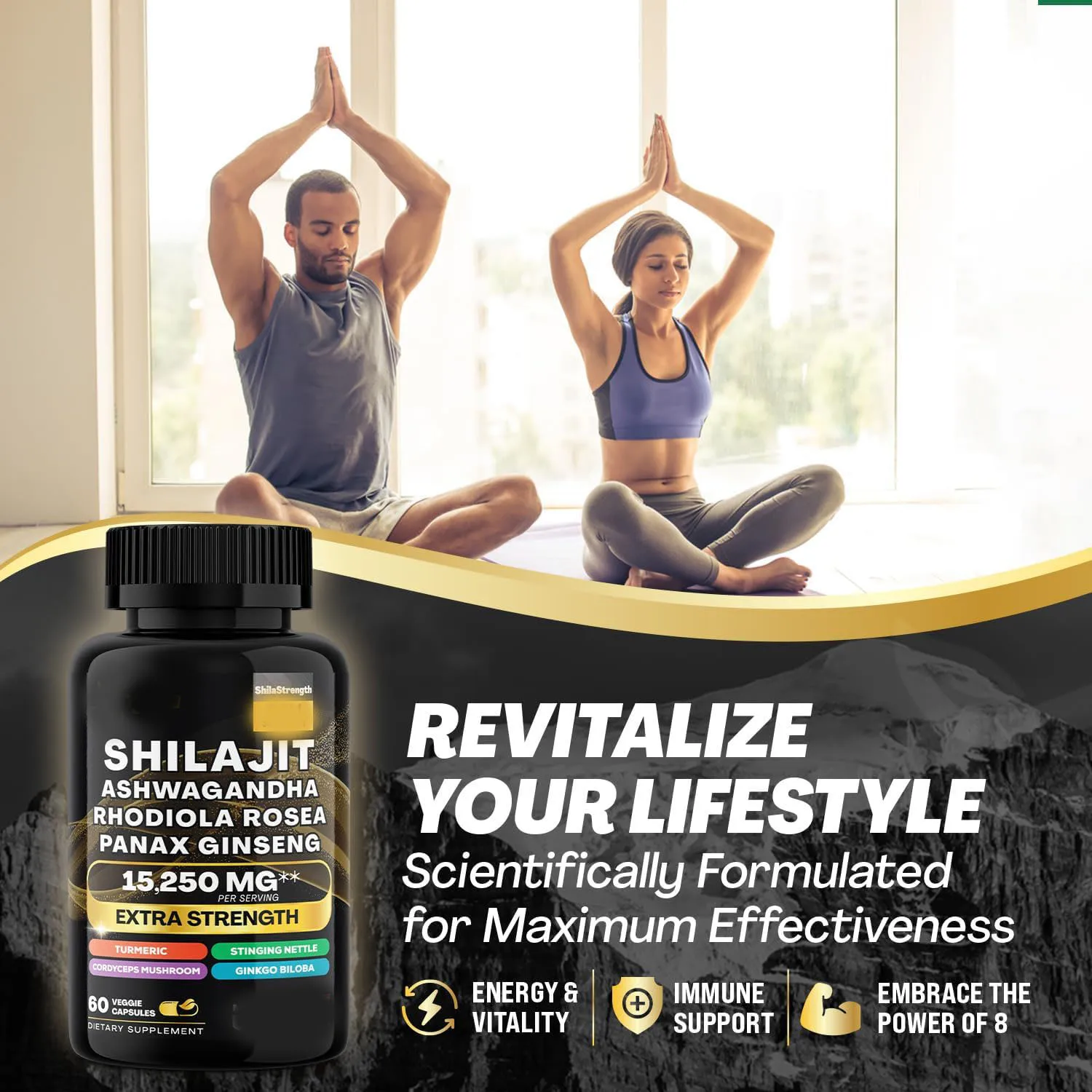 Качественные капсулы Himalayan Shilajit для повышения энергии с добавкой Ashwagandha Rhodiola Rosea Panax женьшеня