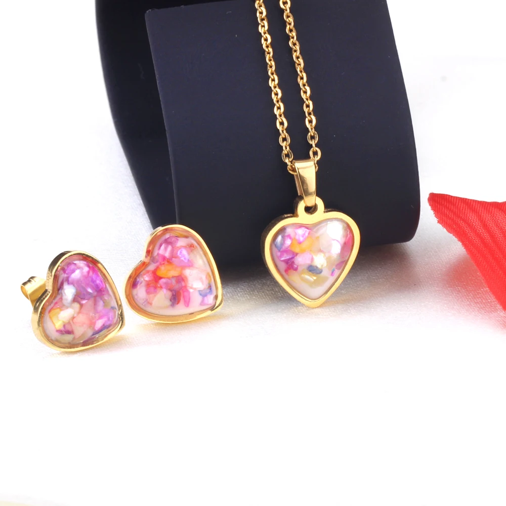 Heart Shape Jewelry New Stainless Steel Pendant Necklace and Earrings Set for Woman