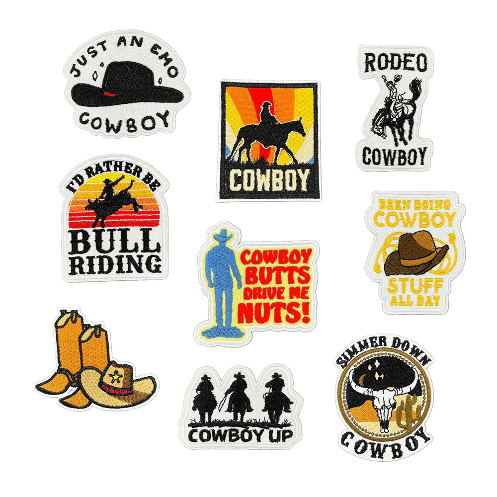 patch factory sale custom logo cowboy iron on embroidery patch label for bag hat