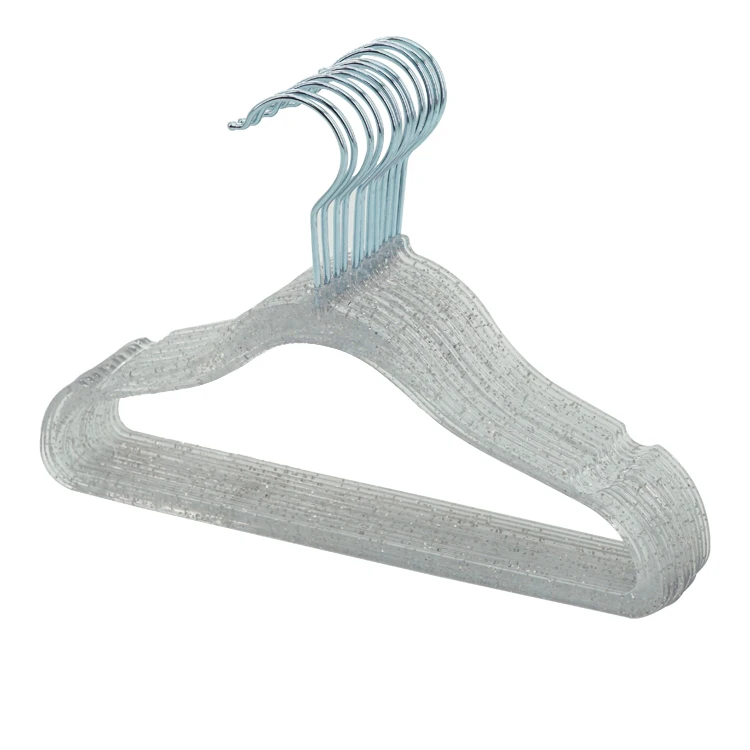 New Arrival Travel  Non Slip Popular Transparent Glitter Powder Environment-friendly Plastic Clothes Hangers