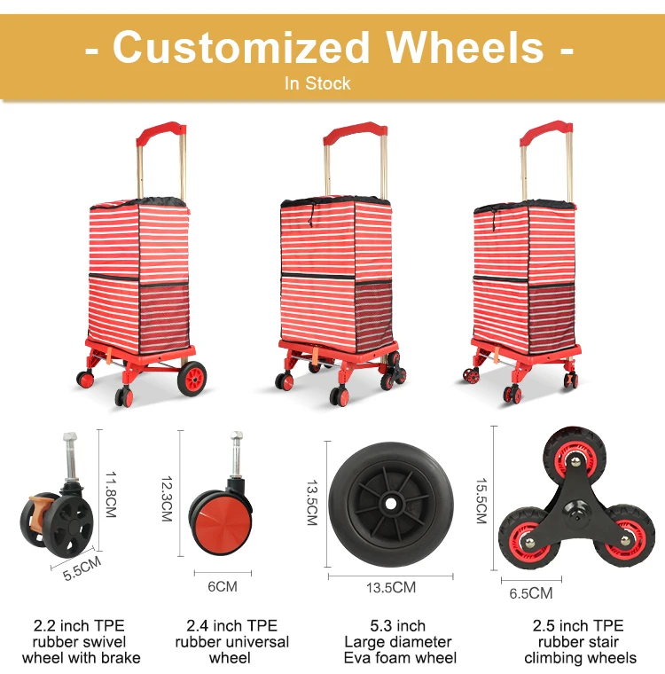 Custom Lightweight 4 wheel Medium Portable Shopping Cart Folding Grocery Utility Climb Stair Cart Shopping Bag Trolley Car