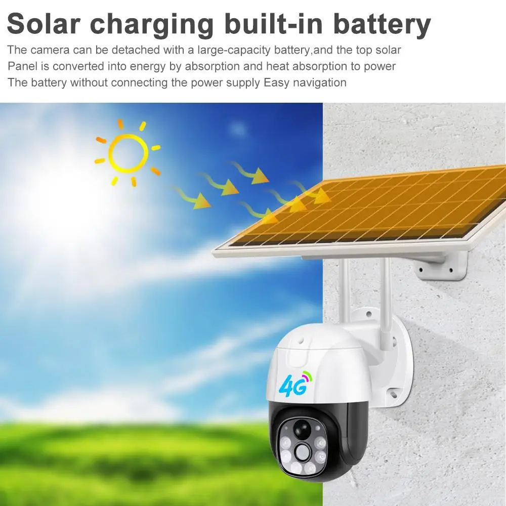 V380 CCTV Solar 4G Camera Ip Ptz Power Solar Panel Power Colorful Night Vision 2MP 4G Network camera