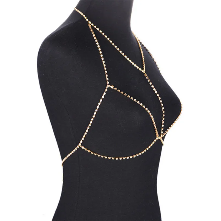 Sexy Women Beach Wear Full Diamonds Crystal Bra Body Chain Jewelry Rhinestones Bralette Bra