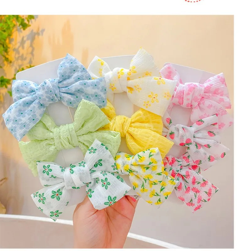 Korean baby girls Hair clip accessories 3pcs/set printing fabric bowknot hairpins for kids bow headdress headwear wholesale