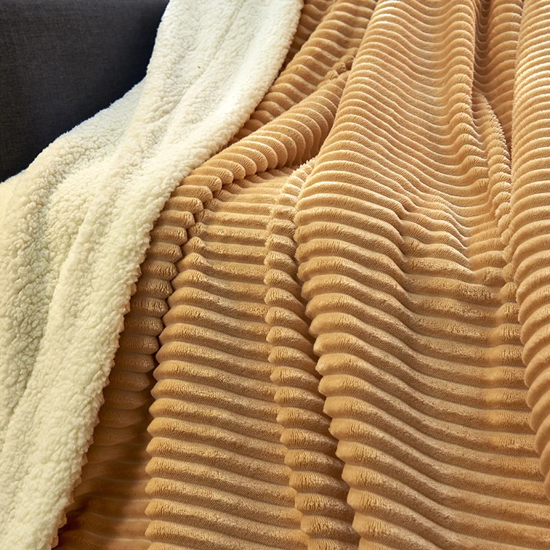 
Autum/Winter two layers thermal flannel blanket sherpa blanket stripe solid fleece blanket 