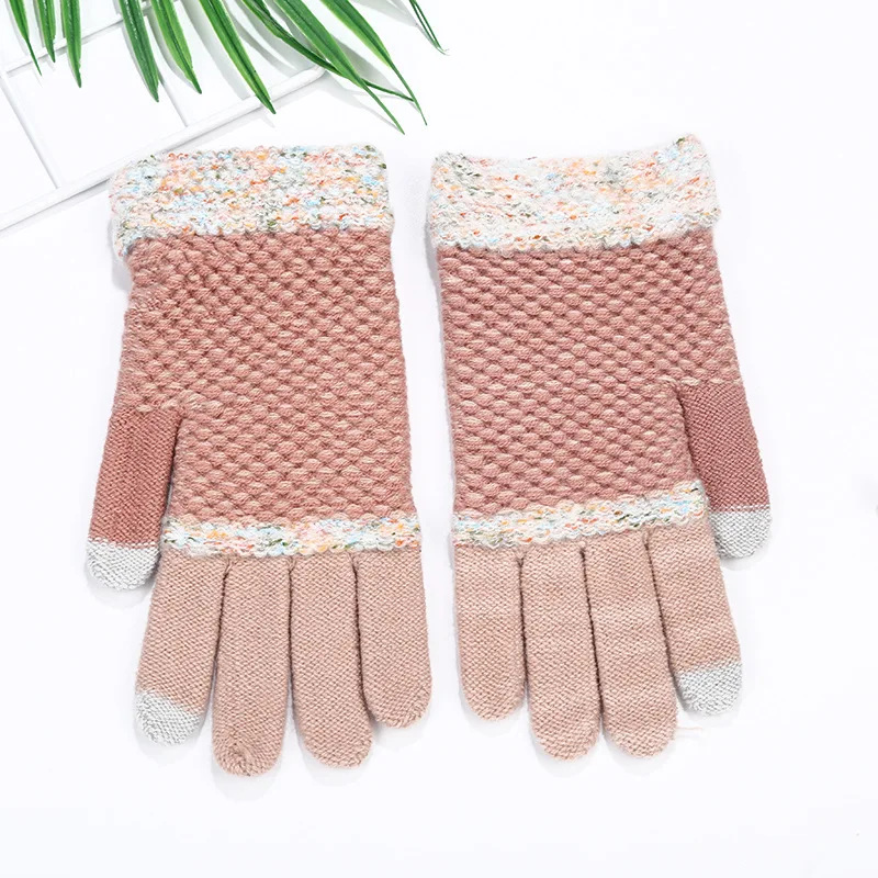 Factory direct sale touch screen knitted winter gloves warm gloves tye dye color jacquard wrist gloves