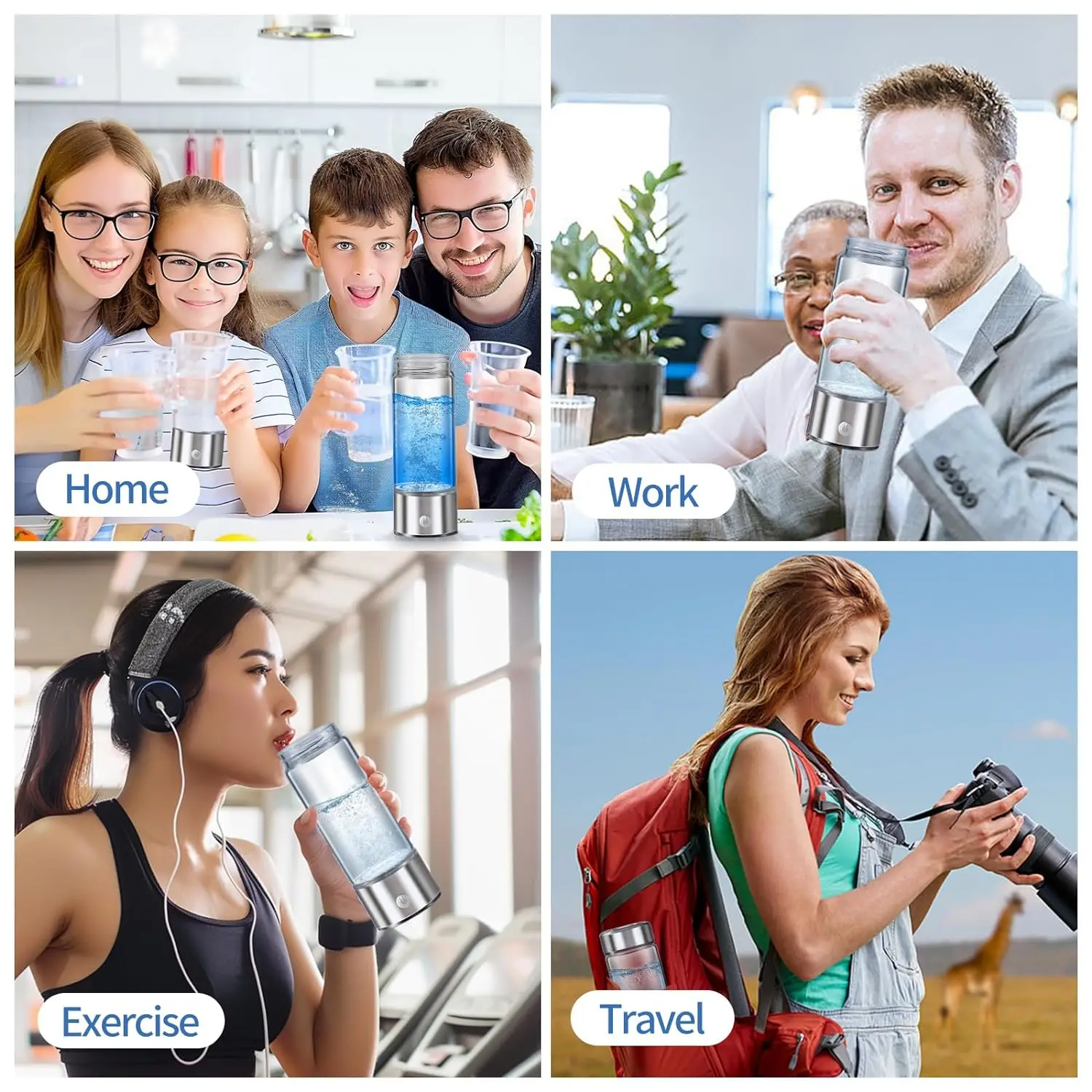 USB Rechargeable Hydrogen Water Generator 400ml Hydrogen Water Bottle Hydrogen Rich Water Glass Health Cup for Home Travel