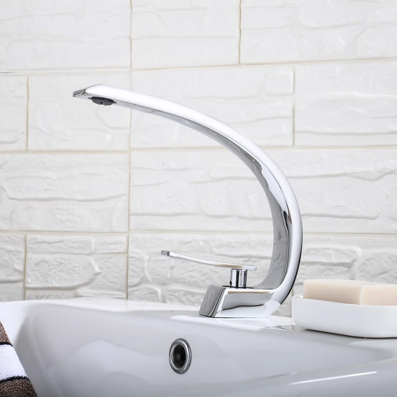 Factory Direct Sale Basin Faucet Bending Design Bathroom Basin Faucet Moon Shape Bathroom Faucet