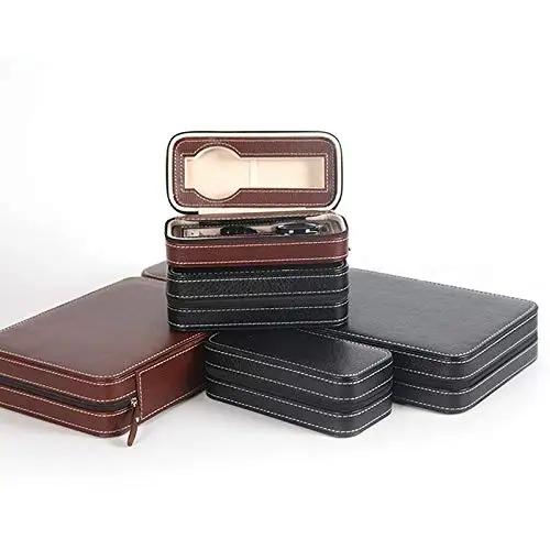 SANQIANWAN Portable Watch Box Leather Handmade Craft Custom PU leather Gift Mini Travel Single Watch Case