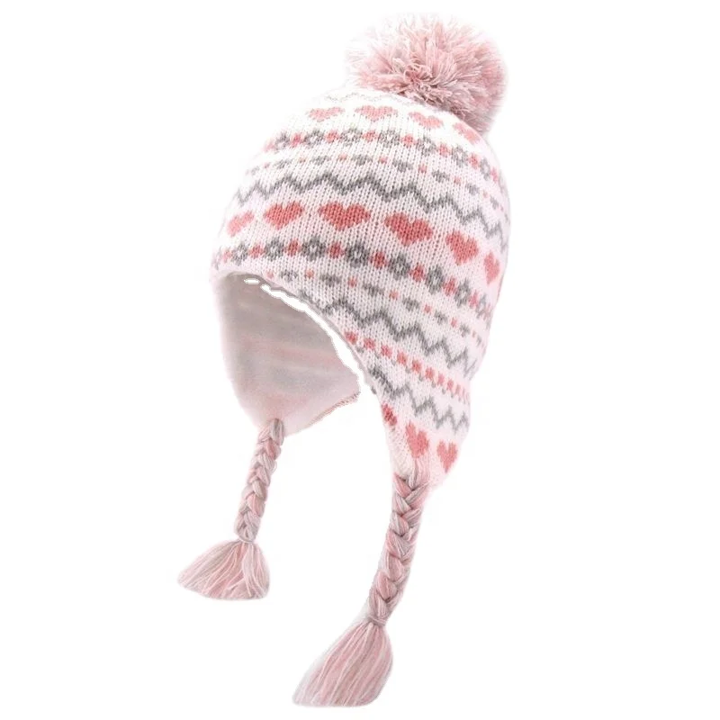 Ear Muff Acrylic Winter Beanie Cheap Children Earflap Beanie Hat Fleece Lined  Jacquard Custom Kids Knitted  Beanie with Earflap