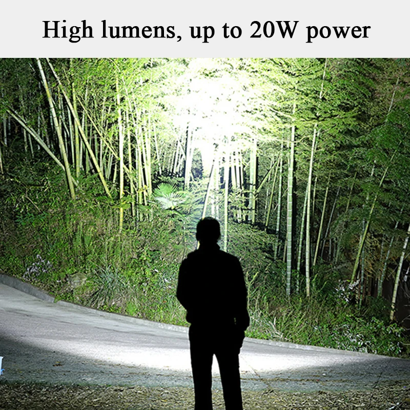 Outdoor high lumens 20W type c rechargeable telescopic zoom camping search led flashlight torches