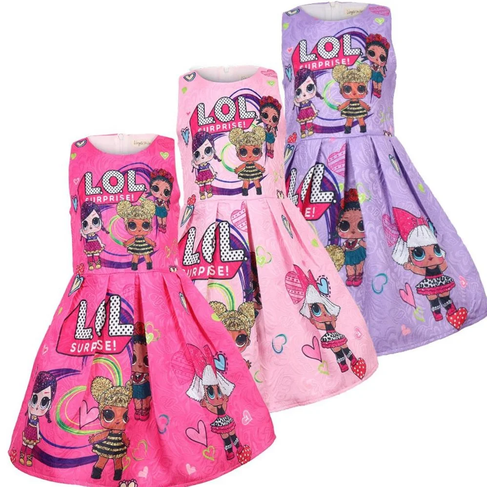 2022 New fashion ins boutique hot selling kids designer girls dresses lol dolls printed princess girls clothes