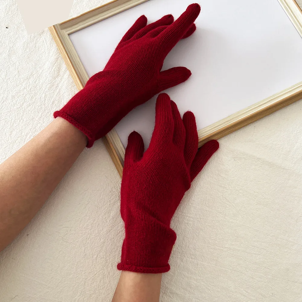 Custom Women Outdoor Warm Cashmere Winter Glove Inner Mongolian Manufacturer Wholesale Solid Color Plain Knitted Cashmere Gloves