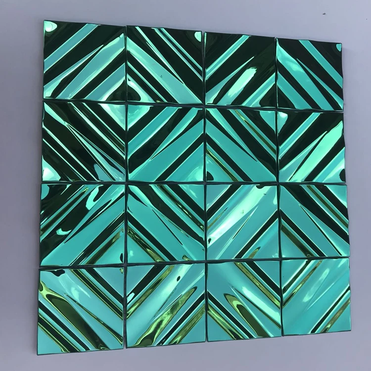 SANIPRO New Home Mesh-backing 3D Effect Wall Covering Facade Design Decoration Parquet Pattern Metal Mosaic Tiles