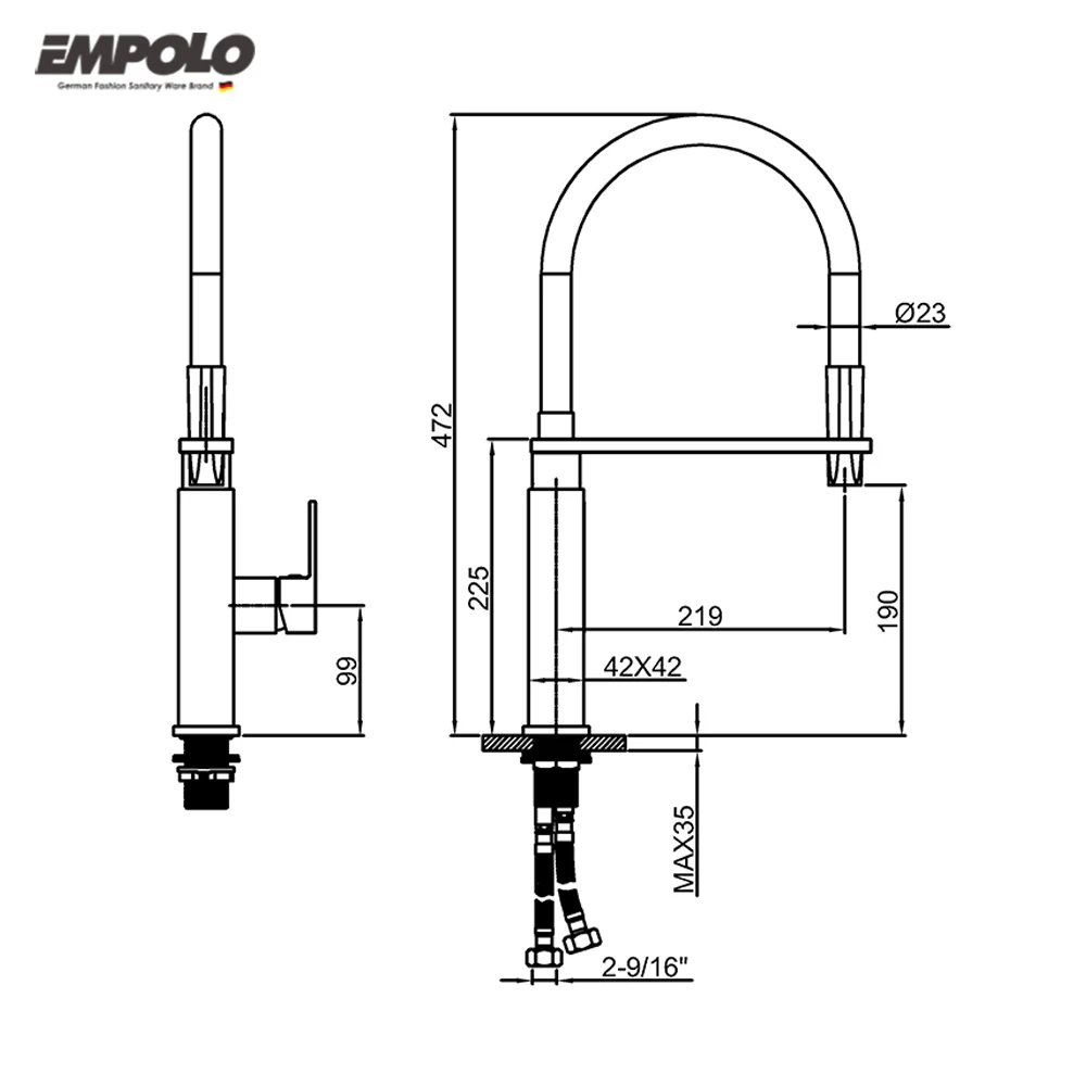 Factory price cupc kitchen faucet silicone hose solid brass body pull out kitchen sink tap
