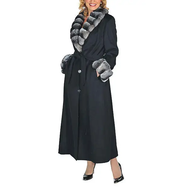 2023 Professional Manufacturer Custom Autumn Winter Womens Long Midi Wool Cashmere Coat With Fur For Women