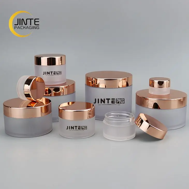 Wholesale Cosmetics Lip Body Scrub Packaging 1oz 2oz 4oz 5oz 6oz 8oz Luxury  PETG Plastic Cream Frosted Jar With  Rose Gold lids