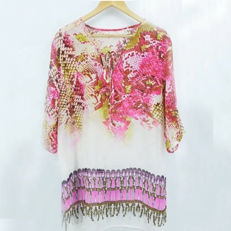 One Size Fashion 2021 Beach Caftan Swimsuit Cover Up Print Chiffon Pareo Women Robe Plage Swimwear Dress Sexy Beachwear Dresses