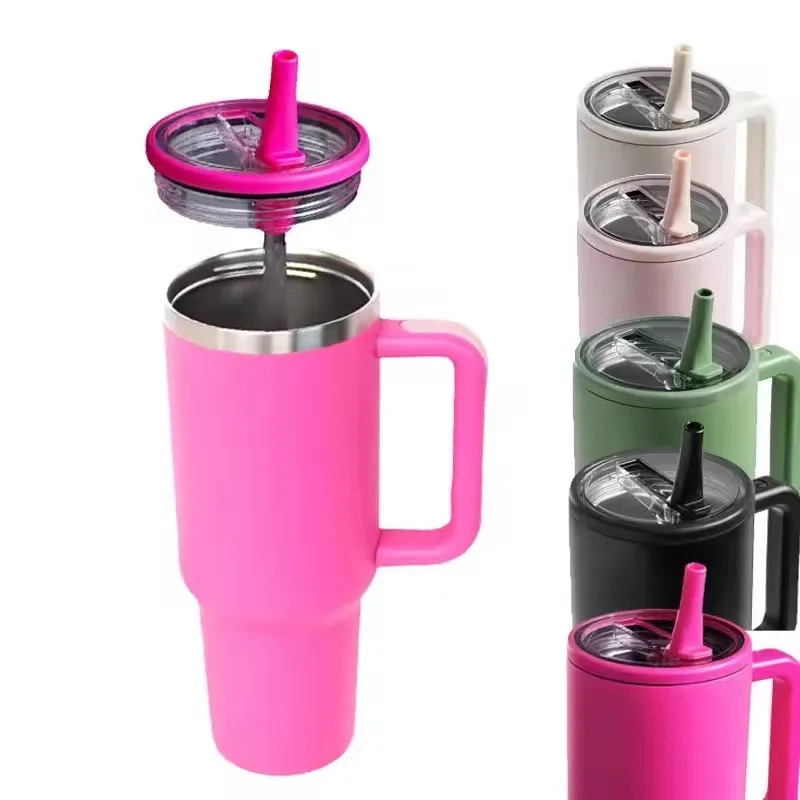 New Trend 40oz Solid Color Coffee Cup Double Wall Travel Mug Sublimation 40oz Stainless Steel Insulated Tumbler With Handle