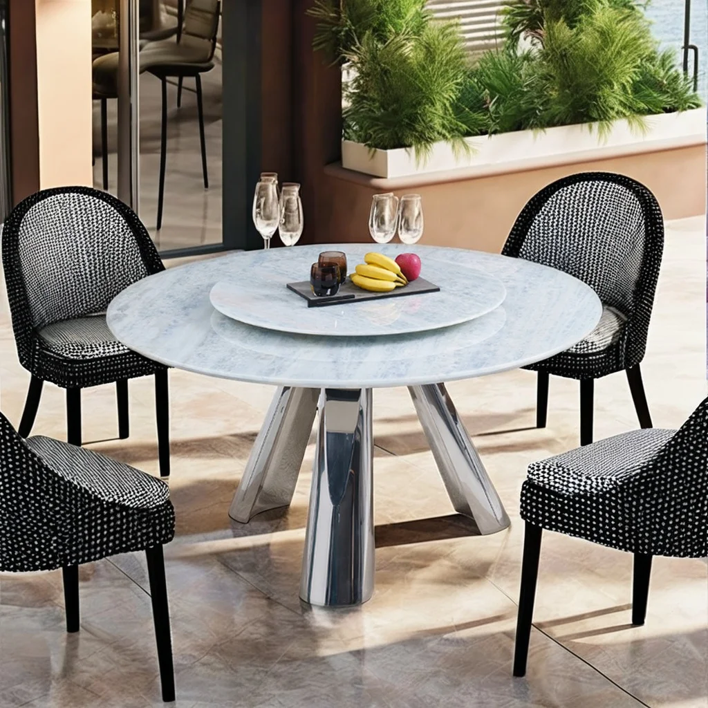 Light British Style Family Dining Table and Chairs Rotating Table Multi-Person Dining Desk Chair For Villa Living Room Hotel