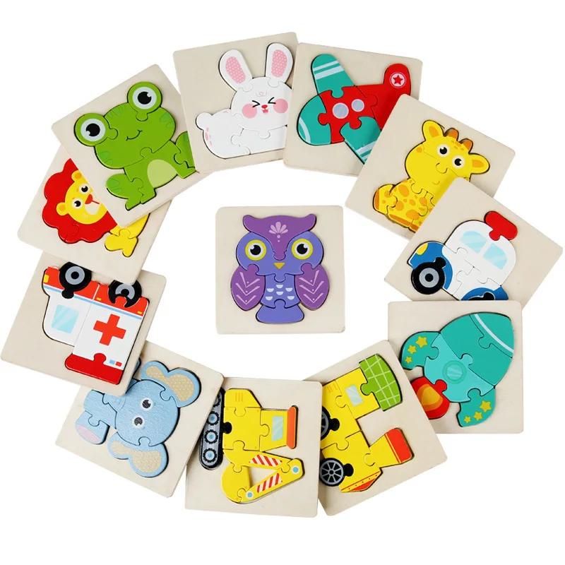 2024 Best Selling Baby Montessori Toys 3d Puzzle Cartoon Animal Vehicle Traffic Cognitive Jigsaw Puzzle Wooden Toys For Children