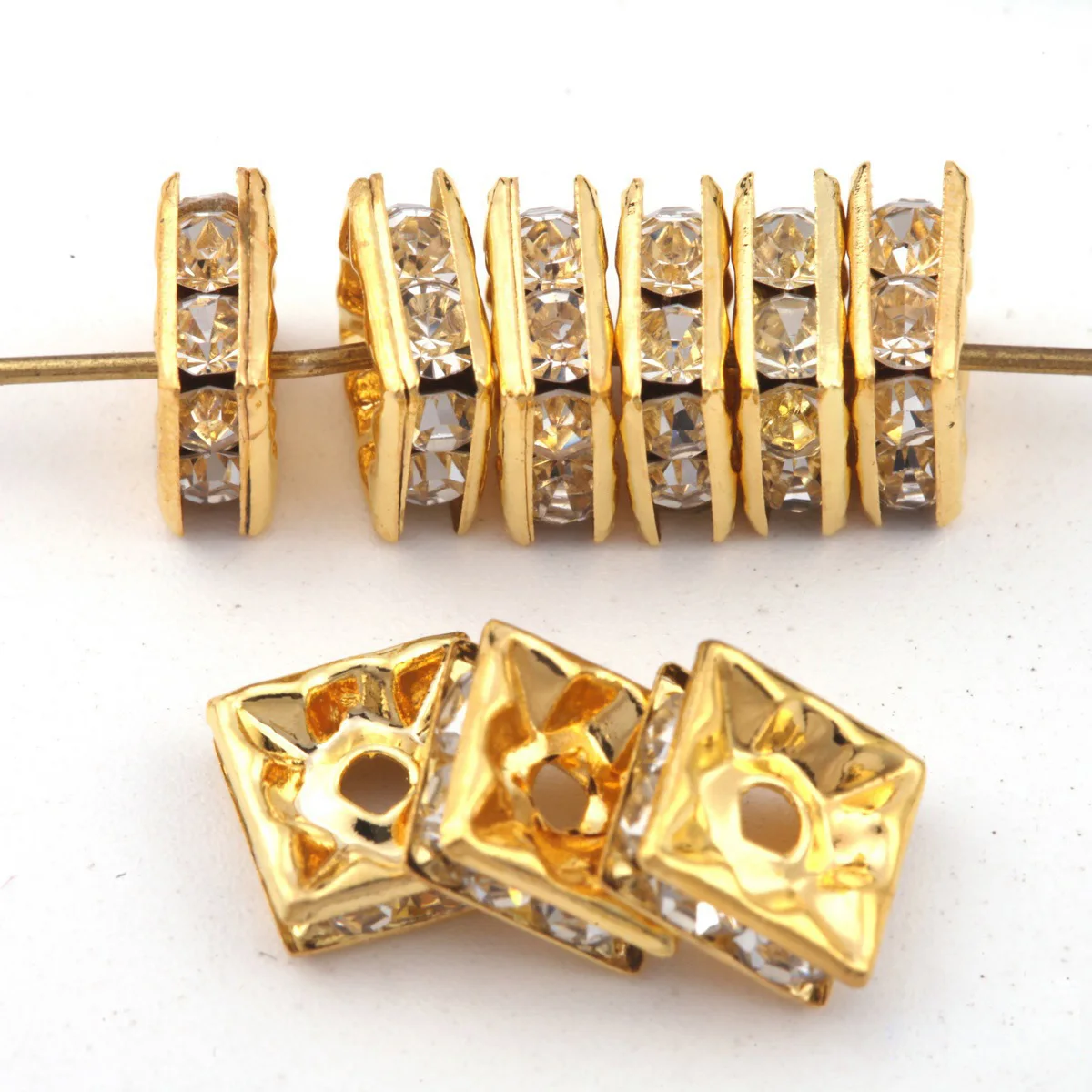 Оптовая продажа 1000 штук/мешок 6/7/8/10 мм золотой серебряный цвет Кристалл горный хрусталь Квадратные бусины для изготовления ювелирных изделий