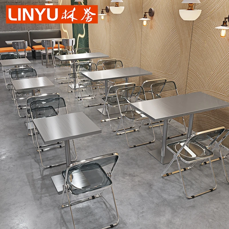 Panama chrome brushed plated SS Stainless steel western pizza canteen restaurant sofa table and chair furniture for bar cafe