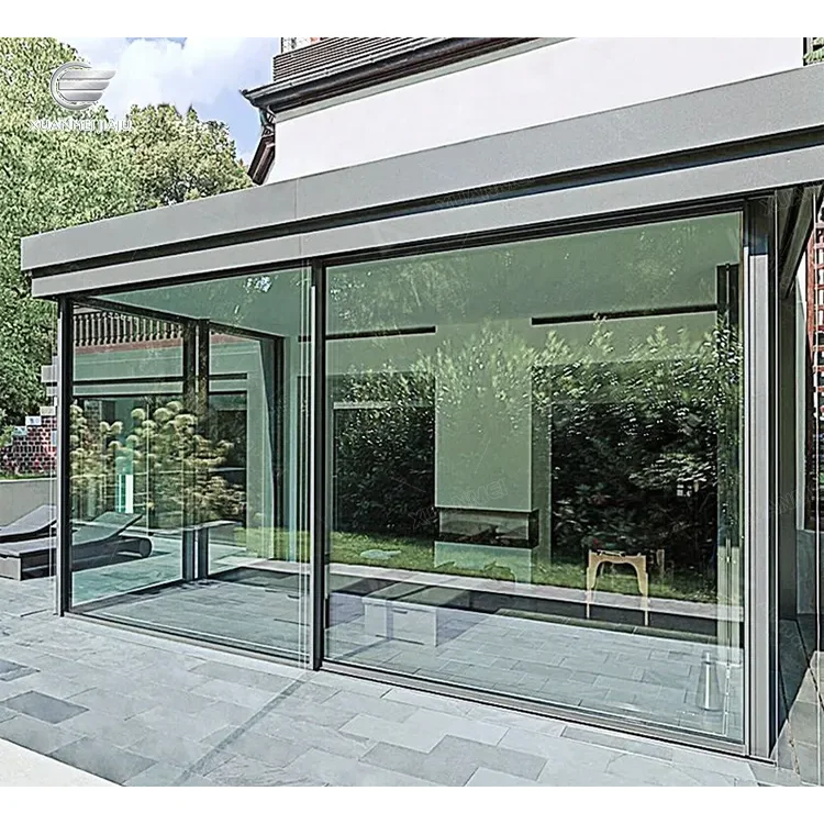 Interior china modern black internal Automatic Aluminum Glass Doors System Aluminium Slide double Patio Frameless Sliding Door