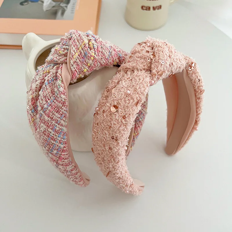 Pink Woolen Knot Classic Hair Accessories Fashion Retro Korean Headband Girl Hair Accessories