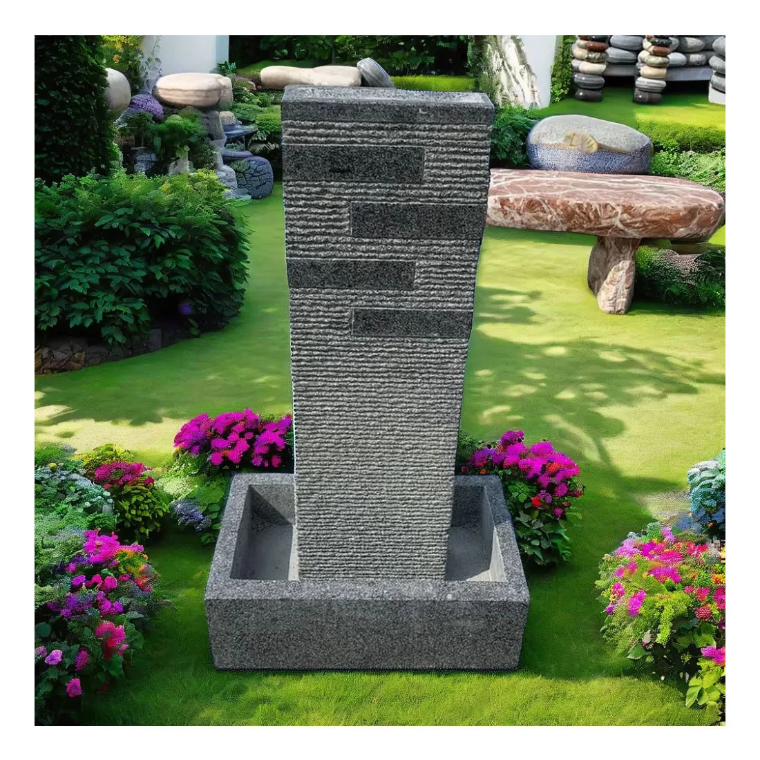 Outdoor Garden Grey Black Granite Stone Water Fountain Grey granite fountain