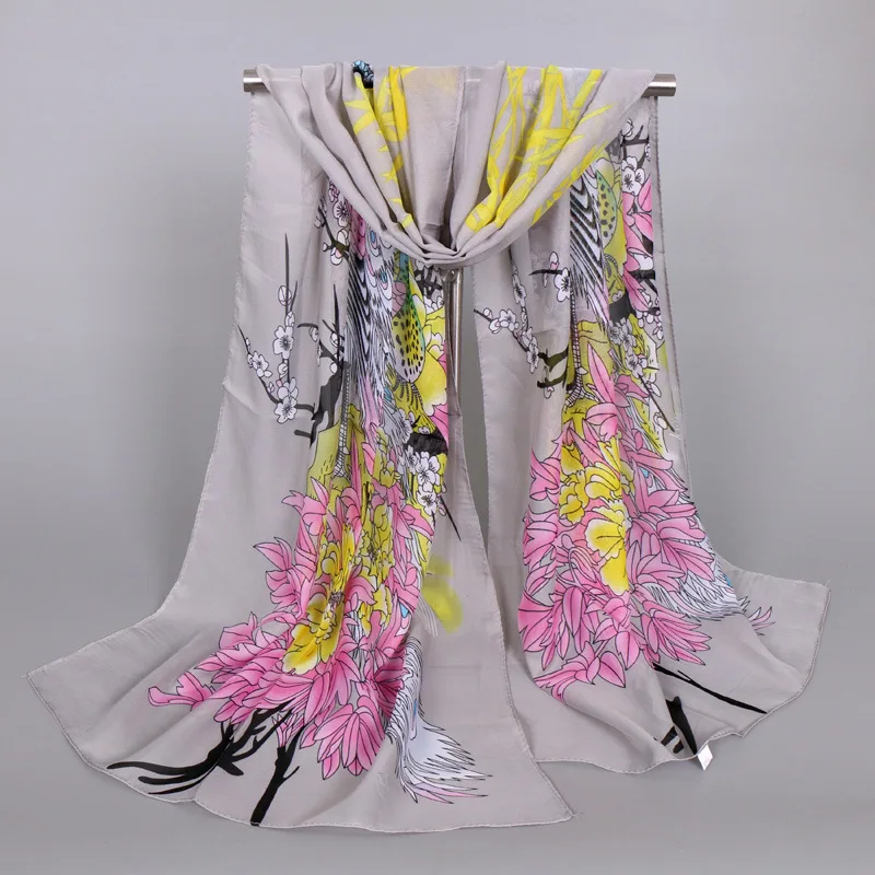 Hot Sale Multicolor Women Fashion Scarves Spring Summer Custom Printed Chiffon Silk Scarf